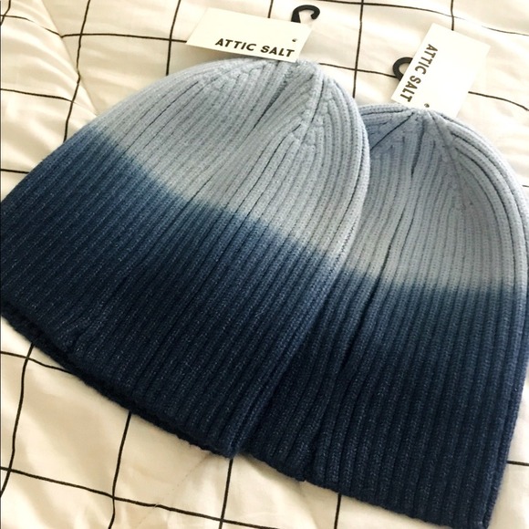 New -Attic Salt Blue Ombre Beanie Hat -Ribbed Knit Cap -Soft Warm Unisex Winter - Picture 3 of 9